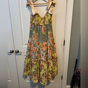 Free People tiered maxi dress with ribbon straps